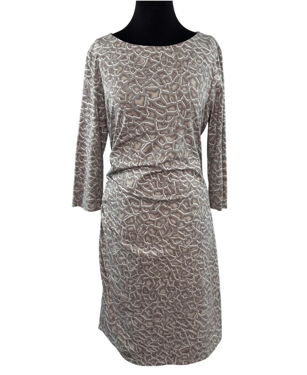 J.McLaughlin Gray White Sheath Dress Sage Side Ruched Boat Neck Size X-Large XL